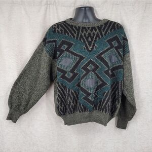 Oakton Vintage Italian Men's Geometric Pattern Sweater Black and Green